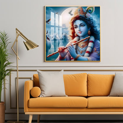 Bal Krishna With Flute Premium Acrylic Square Wall Art