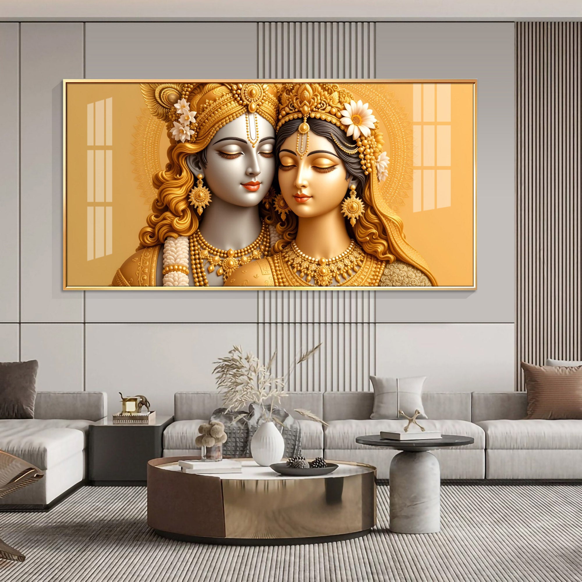 Devotional Krishna And Radha Premium Acrylic Horizontal Wall Art