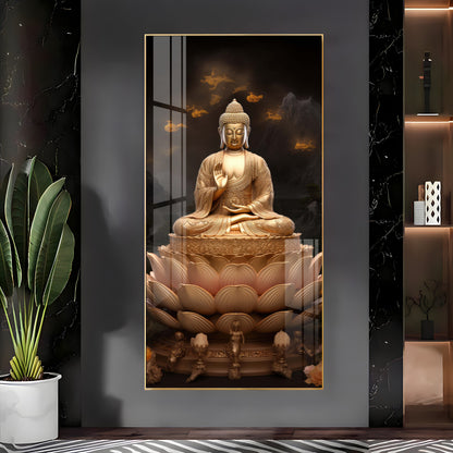 Buddha On Lotus Premium Acrylic Vertical Wall Art