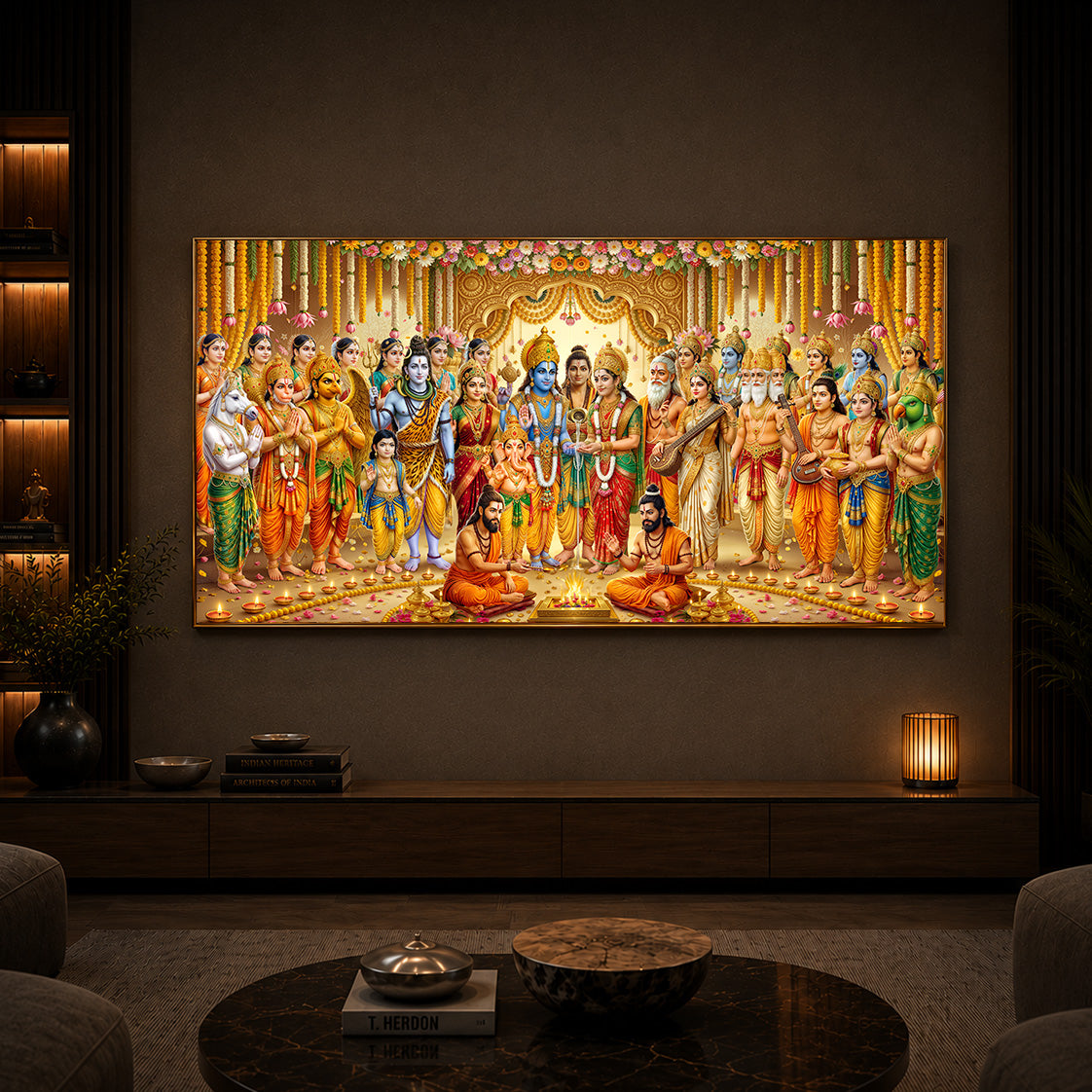 Divine Depiction of Shrinivasa Kalyanam Modern Luxury Backlight Horizontal Wall Art