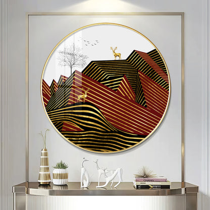 Deer and Mountain Premium Acrylic Round Wall Art