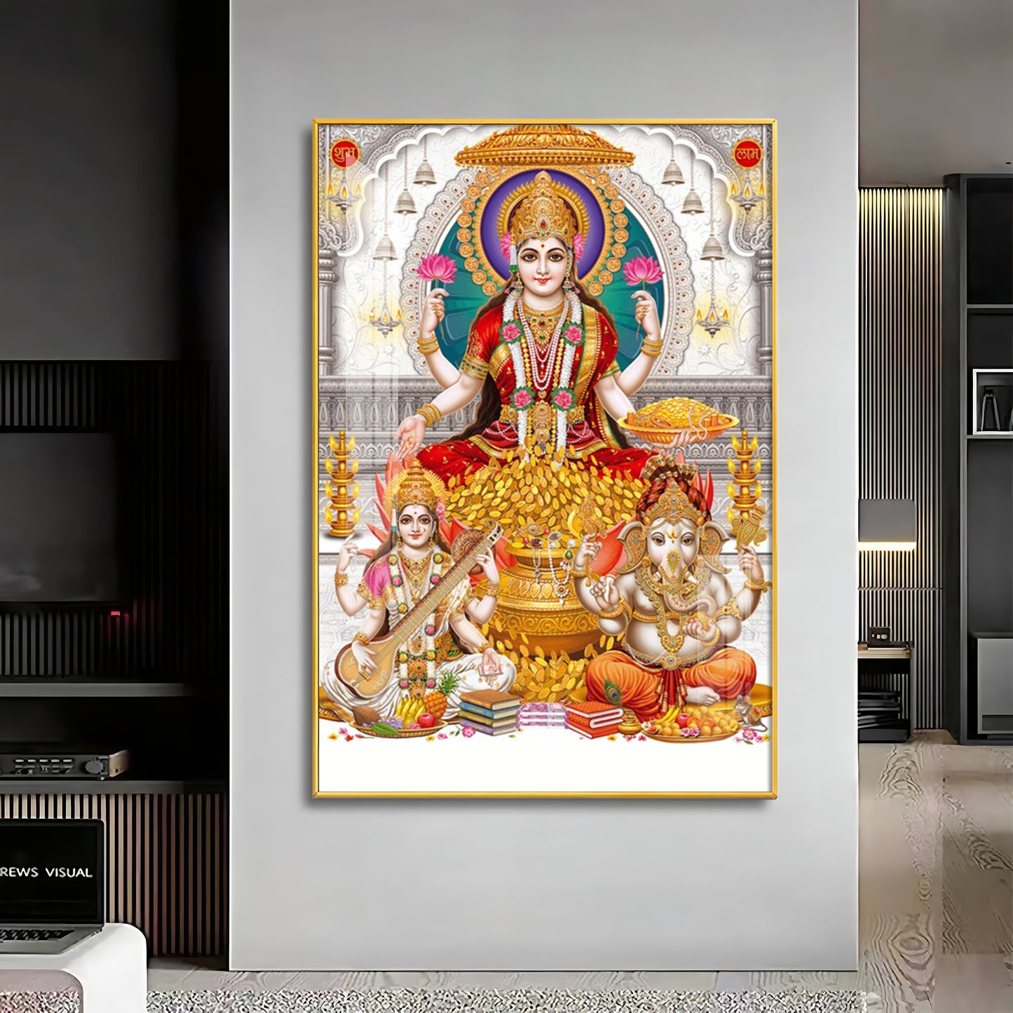 Mural of Goddess Laxmi Premium Acrylic Vertical Wall Art