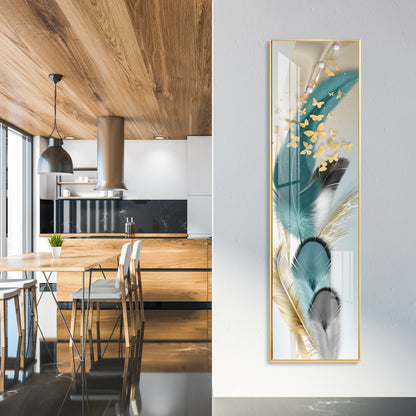 Colorful Feathers With Butterfly Premium Acrylic Vertical Wall Art