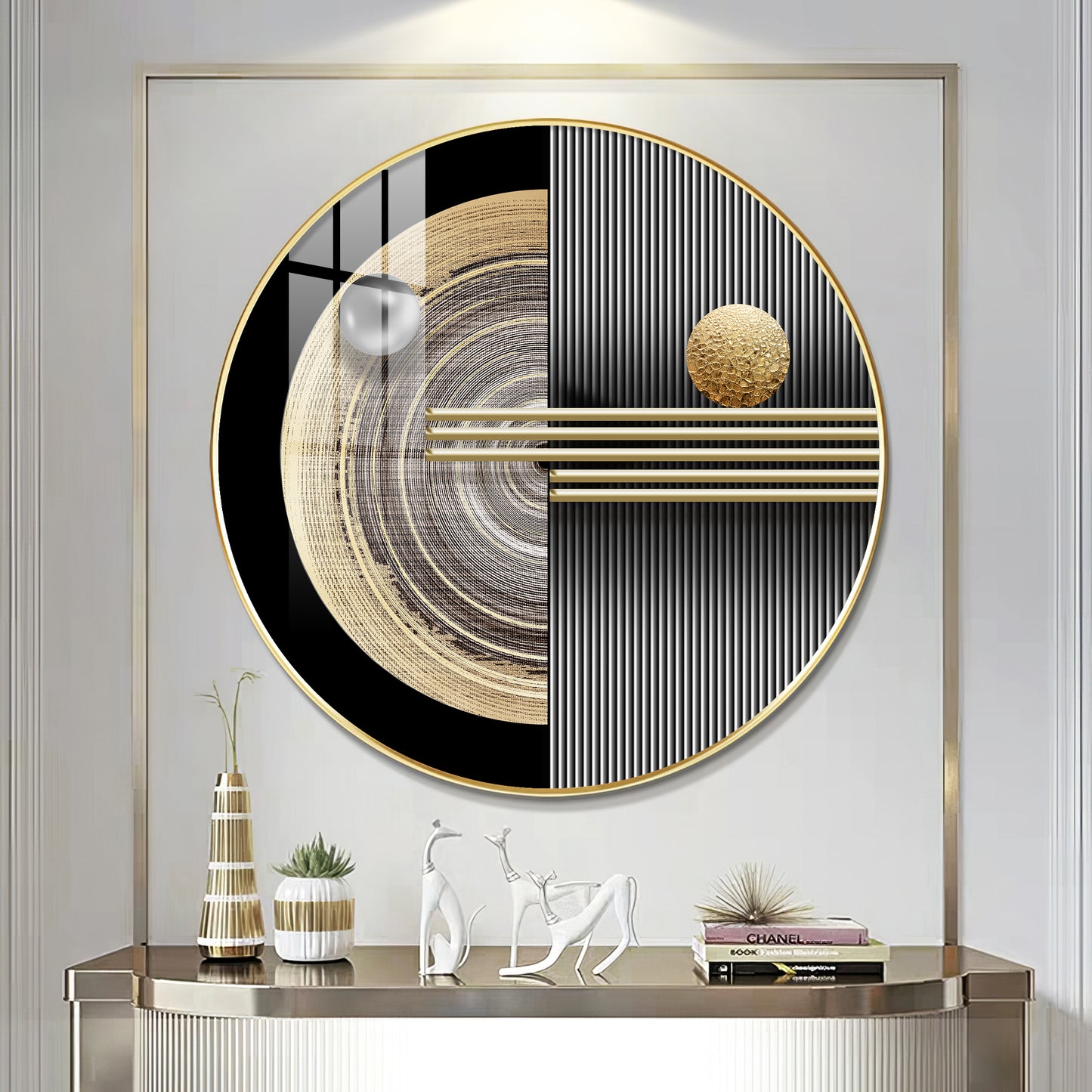 Golden Orb Premium Acrylic Round Wall Art
