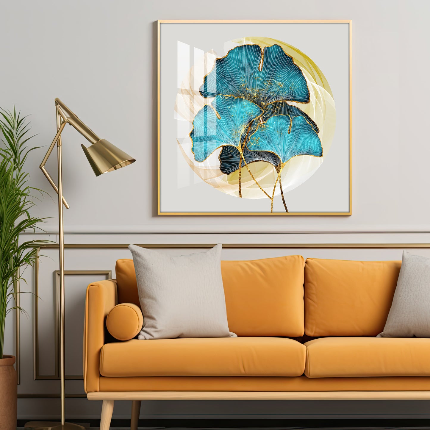 Golden Ginkgo Leaf Premium Acrylic Square Wall Art