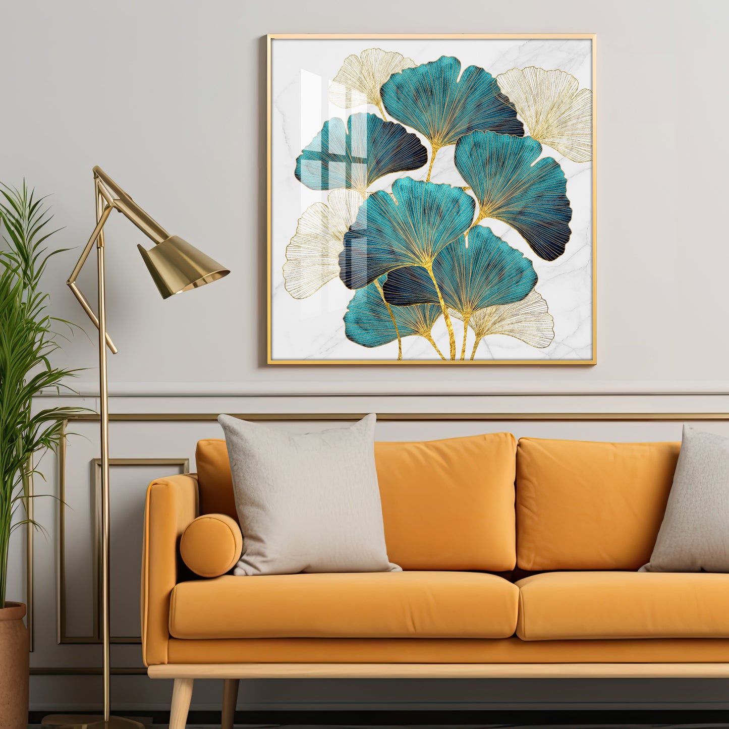 Green Lotus Leaf Premium Acrylic Square Wall Art