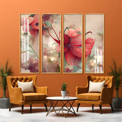 Lovely Flowers Premium Acrylic Vertical Wall Art (set of 4)