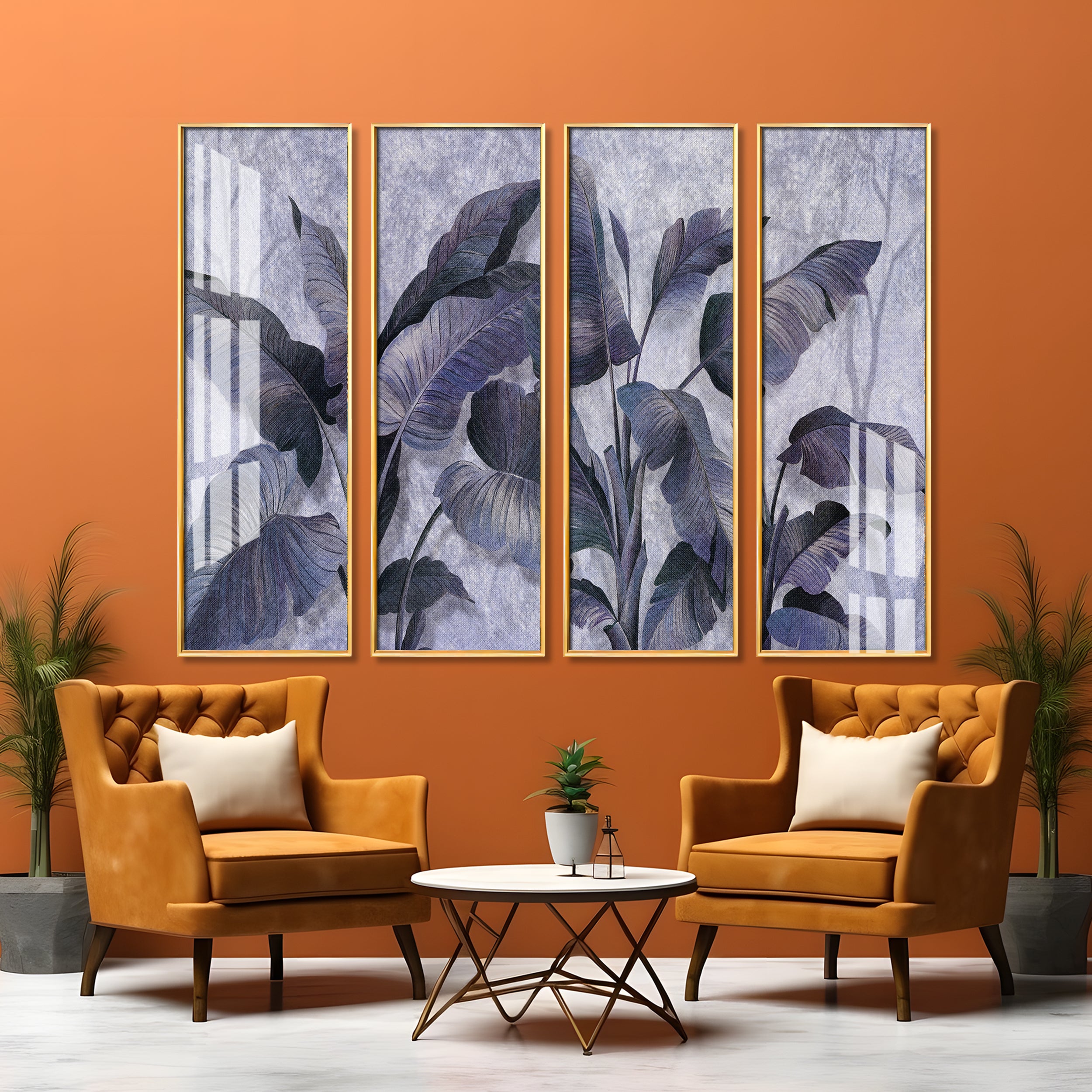 Banana Leaves Premium Acrylic Vertical Wall Art (set of 4)