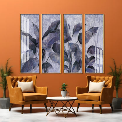 Banana Leaves Premium Acrylic Vertical Wall Art (set of 4)