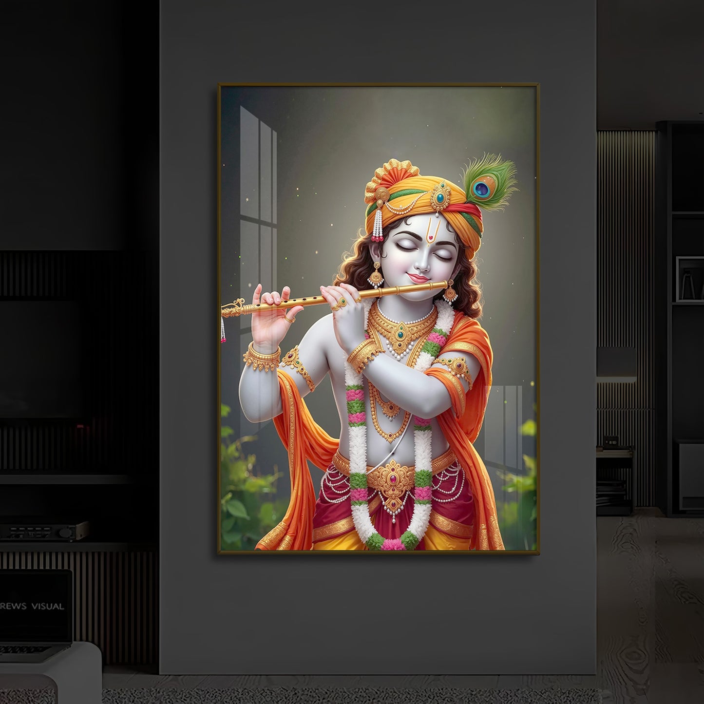 Shri Krishna Modern Luxury Backlight Vertical Wall Art