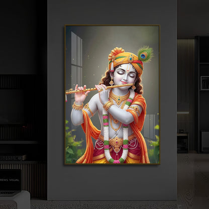 Shri Krishna Modern Luxury Backlight Vertical Wall Art