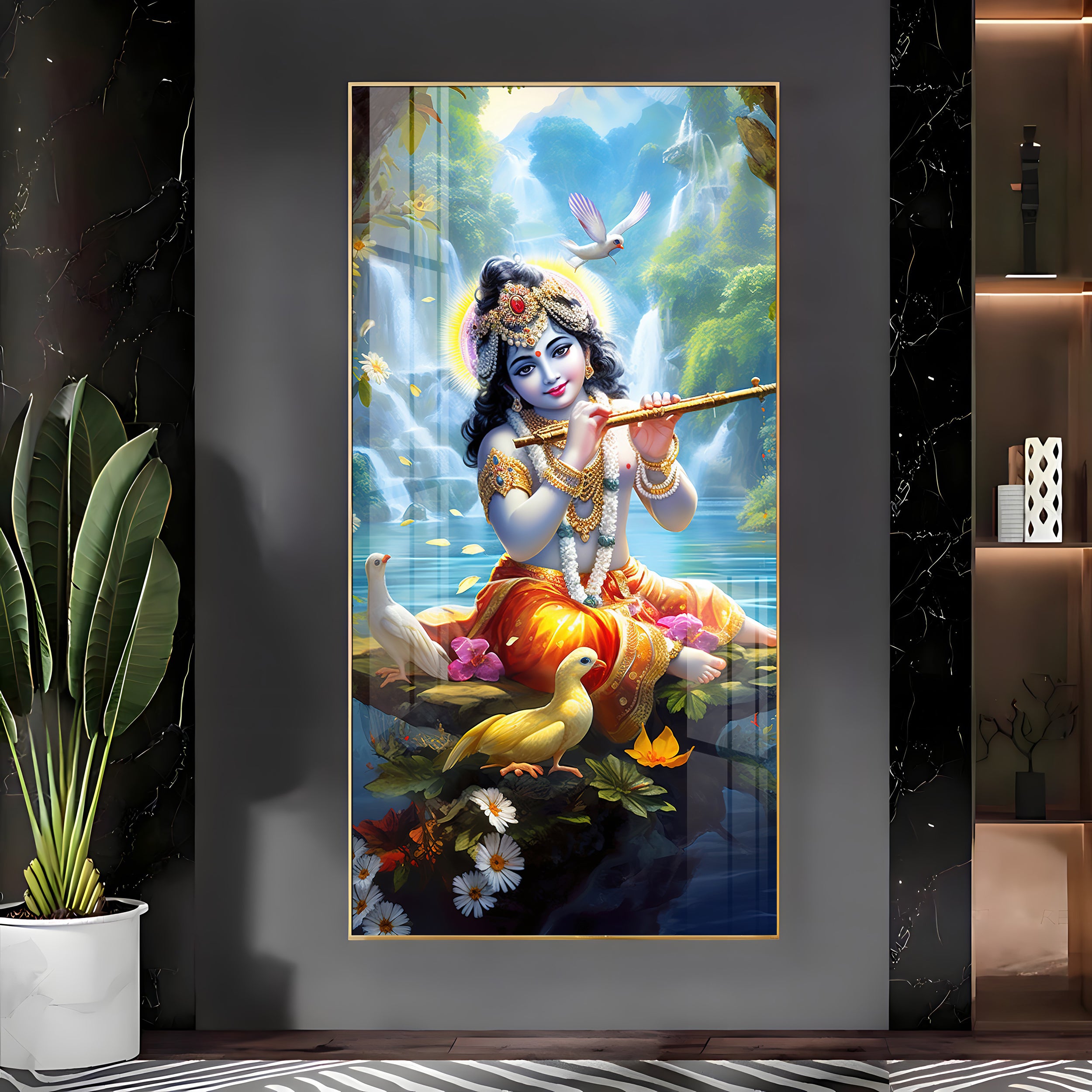 Joyful Krishna Premium Acrylic Vertical Wall Art