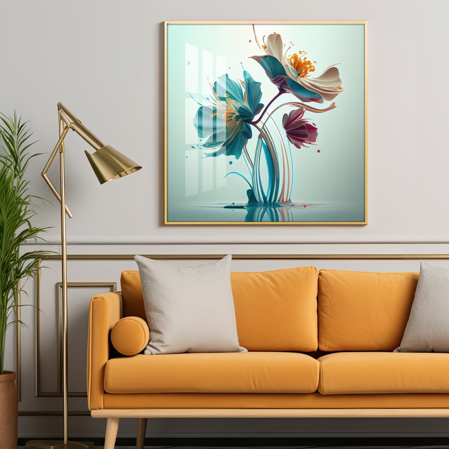 Beautiful Surrealistic Flowers Premium Acrylic Square Wall Art