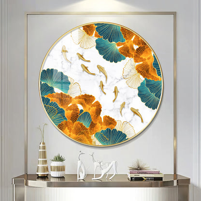 Golden Leaf Premium Acrylic Round Wall Art