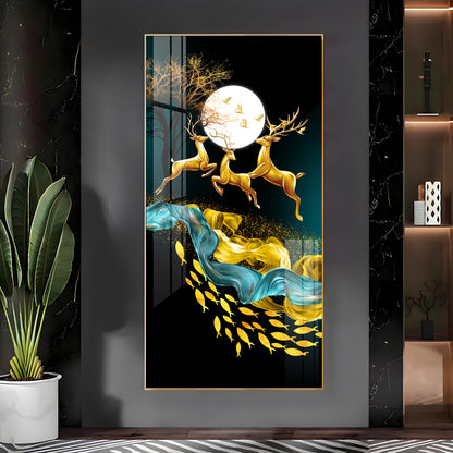 Jolly Deers With Koi Fish Premium Acrylic Vertical Wall Art