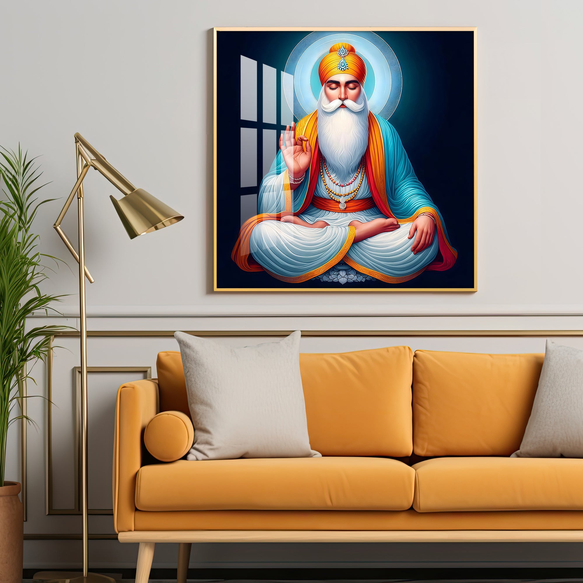 Divine Guru Nanak Dev Ji Premium Acrylic Square Wall Art