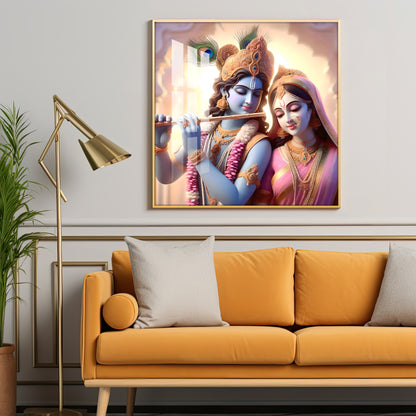 Krishna Playing Flute For Radha Premium Acrylic Square Wall Art