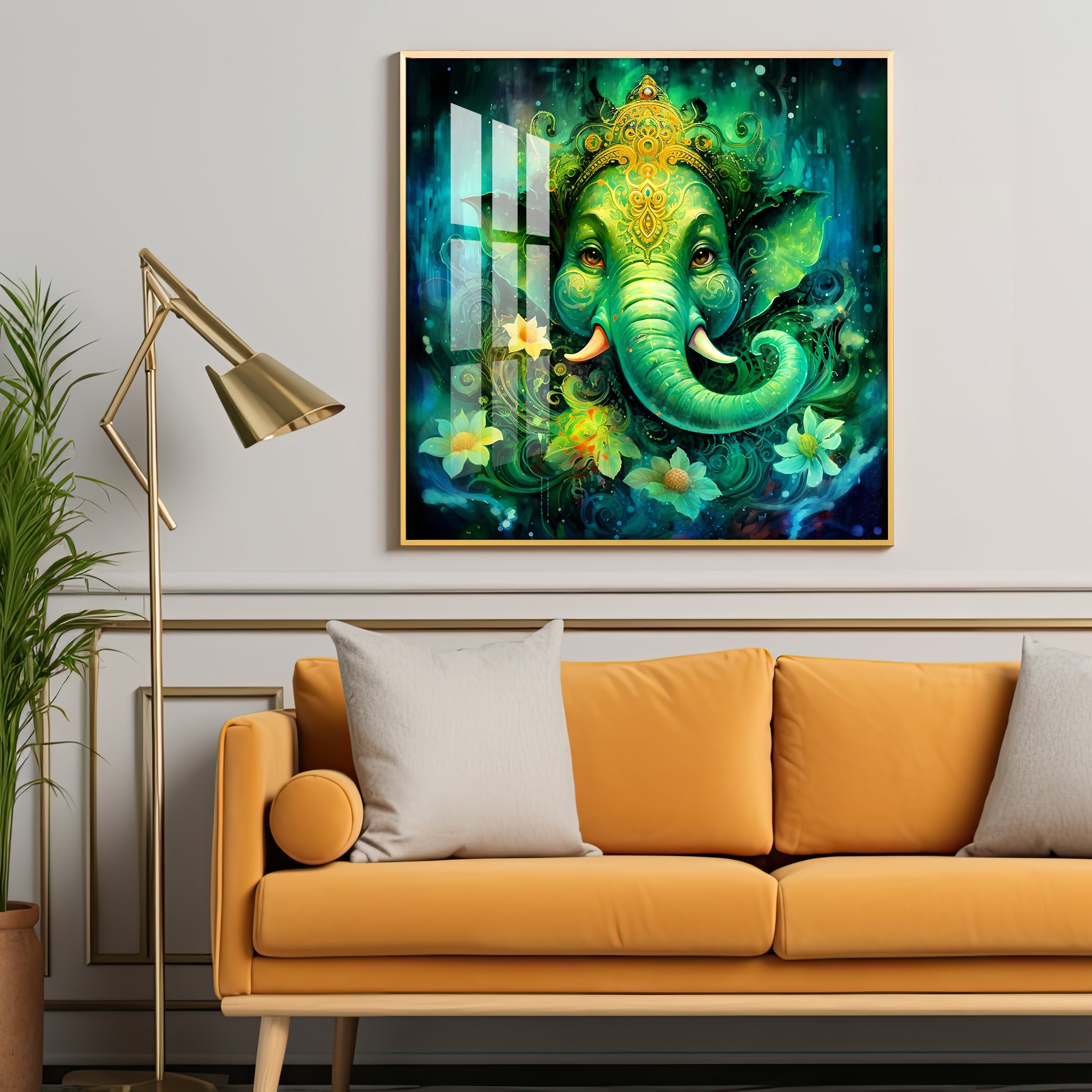 Jai Ganesha Deva Premium Acrylic Square Wall Art