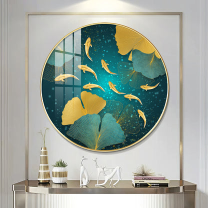 Golden Koi Fish Premium Acrylic Round Wall Art