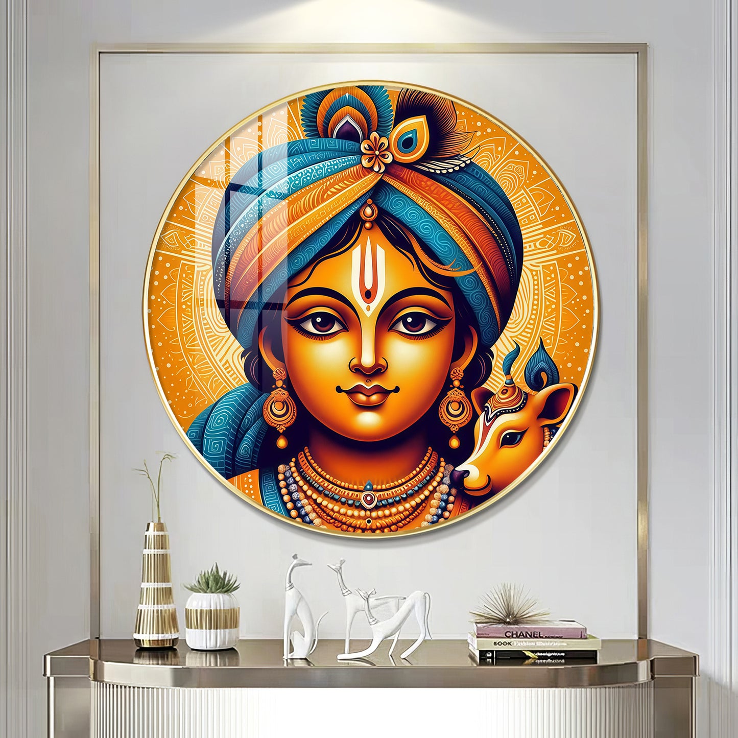 Lord Krishna Abstract Premium Acrylic Round Wall Art