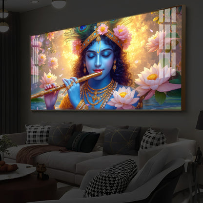 Shree Krishna Modern Luxury Backlight Horizontal Wall Art