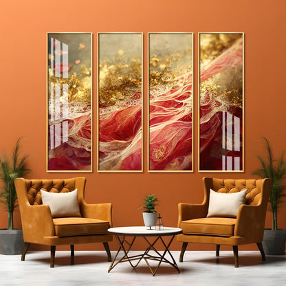 Passionate Red & Golden Premium Acrylic Vertical Wall Art (set of 4)