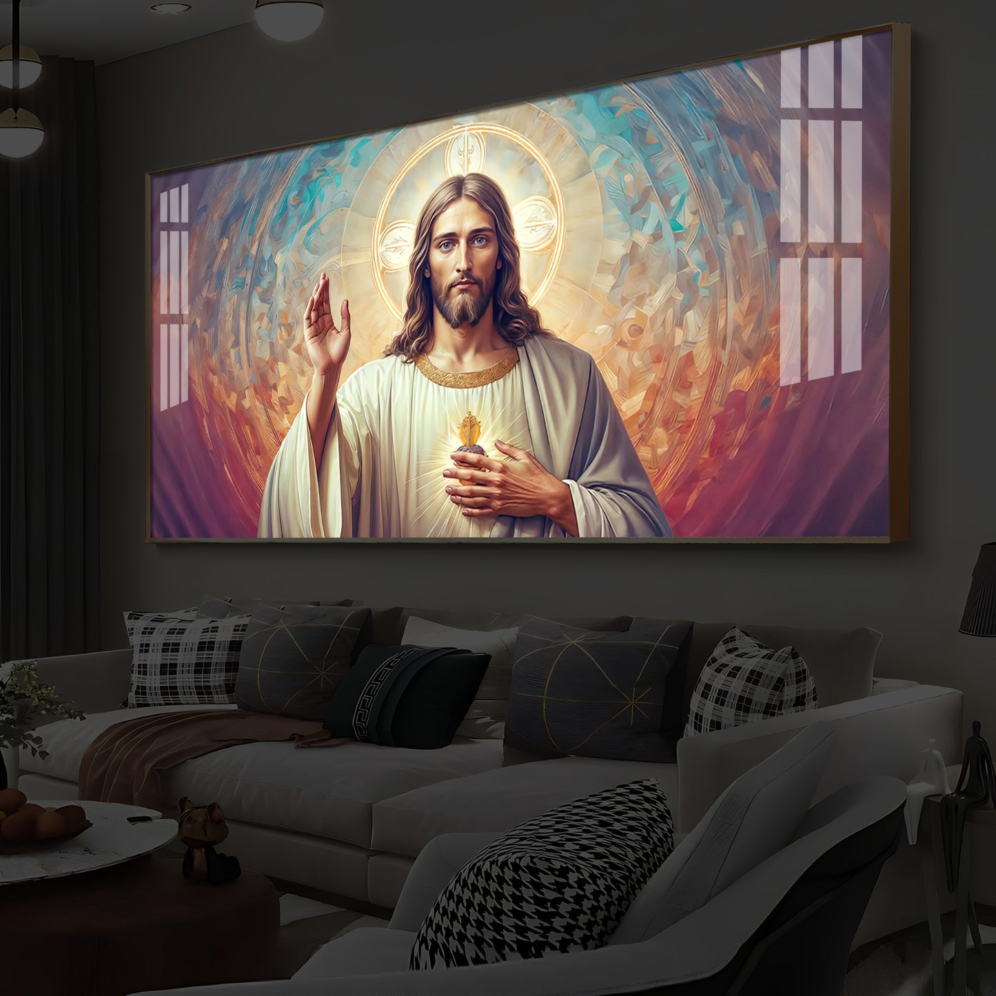 God Jesus Modern Luxury Backlight Horizontal Wall Art