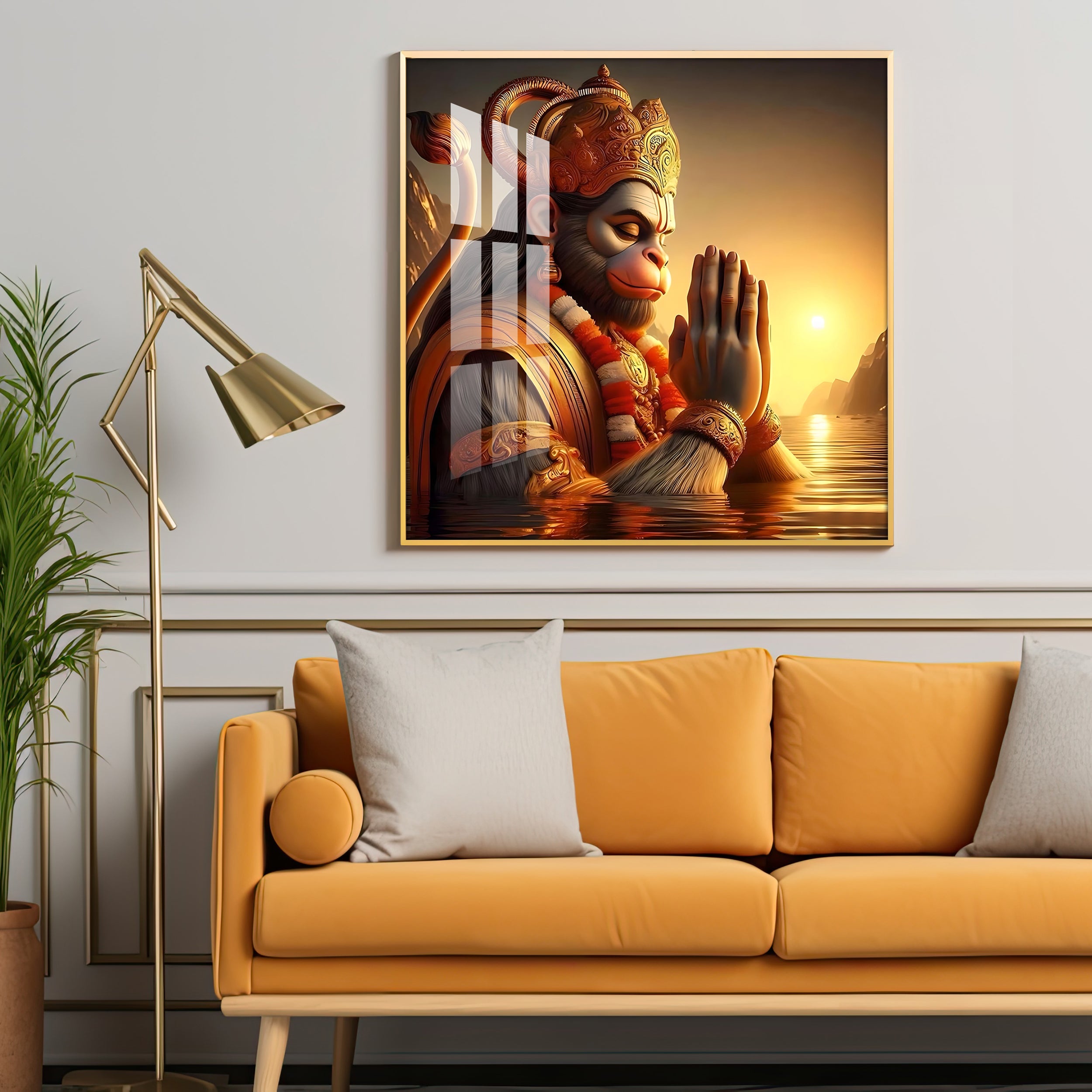 Hanuman Ji Worshipping Premium Acrylic Square Wall Art