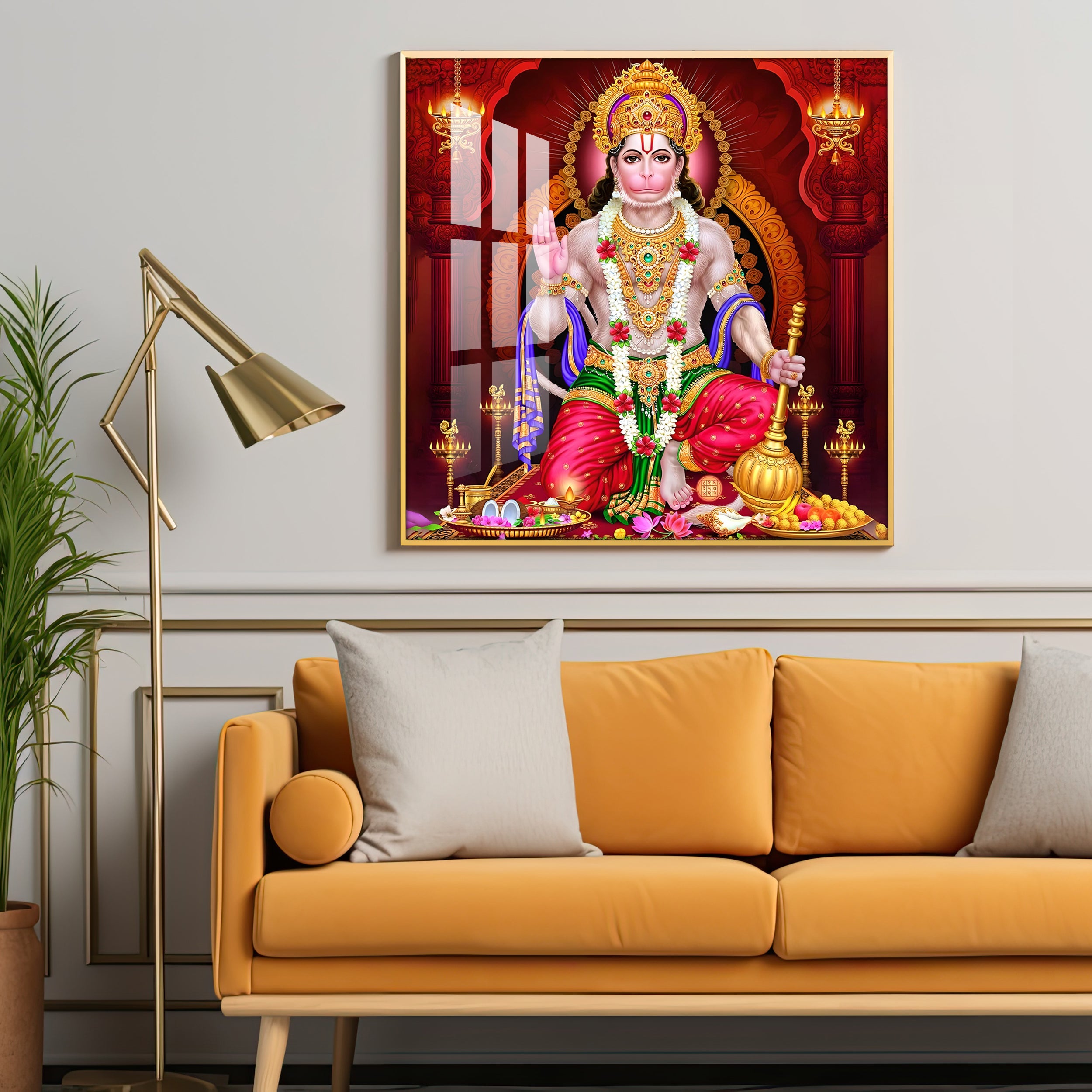 Sacred Harmony Of Hanuman Premium Acrylic Square Wall Art