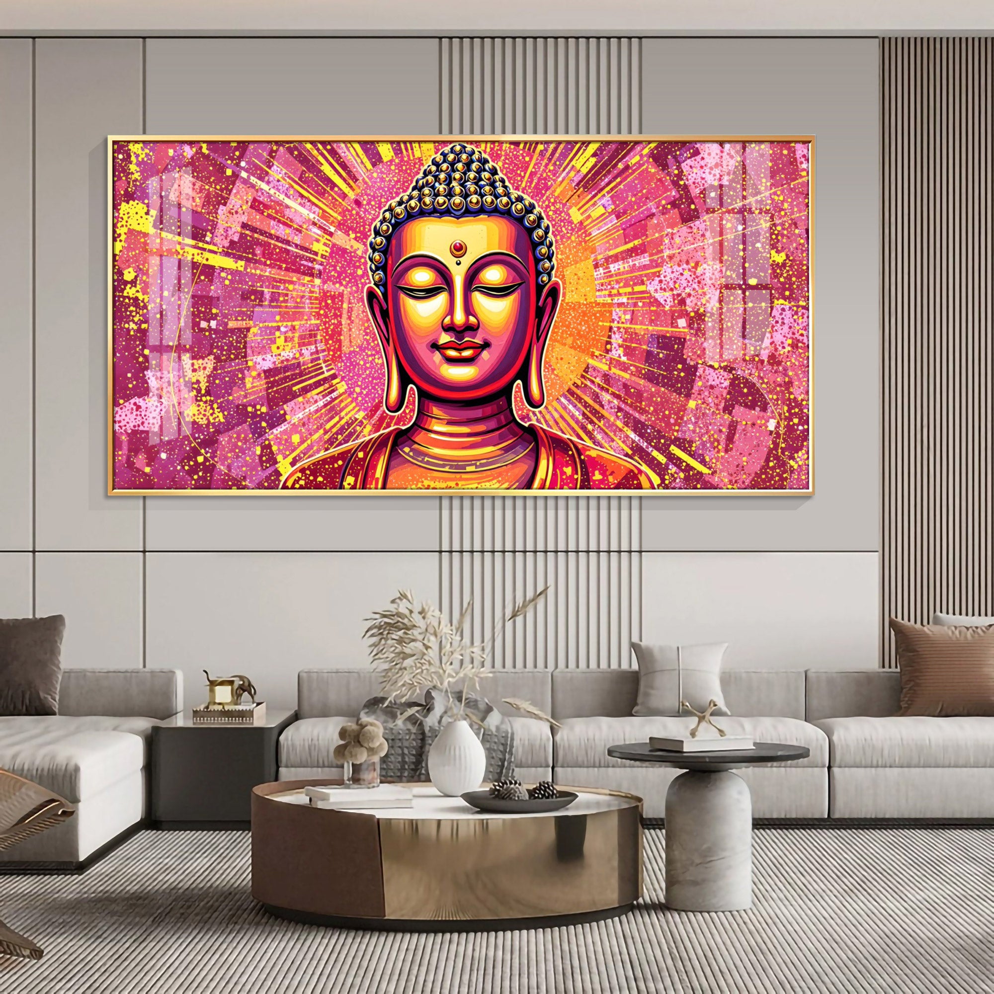 Illusive Abstract Buddha Face Portrait Premium Acrylic Horizontal Wall Art