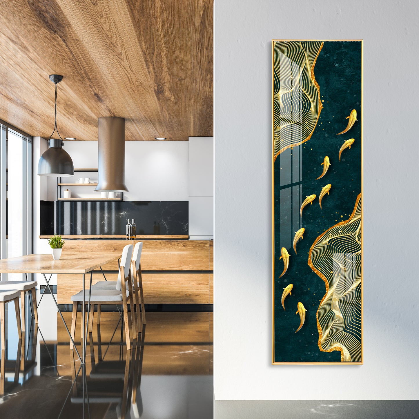 Glittering Fishes Premium Acrylic Vertical Wall Art