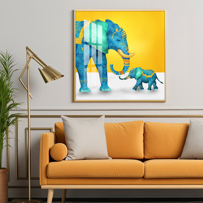 Elephant With His Kid Premium Acrylic Square Wall Art