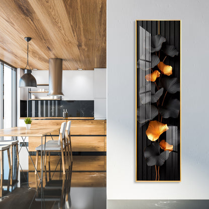Black & Gold Leaves Premium Acrylic Vertical Wall Art