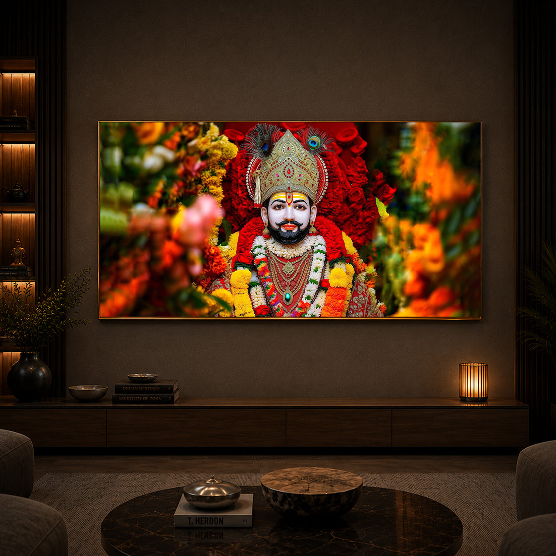 Khatu Shyam Ji Modern Luxury Backlight Horizontal Wall Art