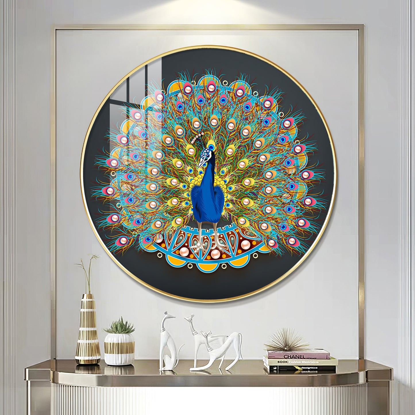Vibrant Peacock Premium Acrylic Round Wall Art