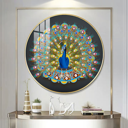 Vibrant Peacock Premium Acrylic Round Wall Art