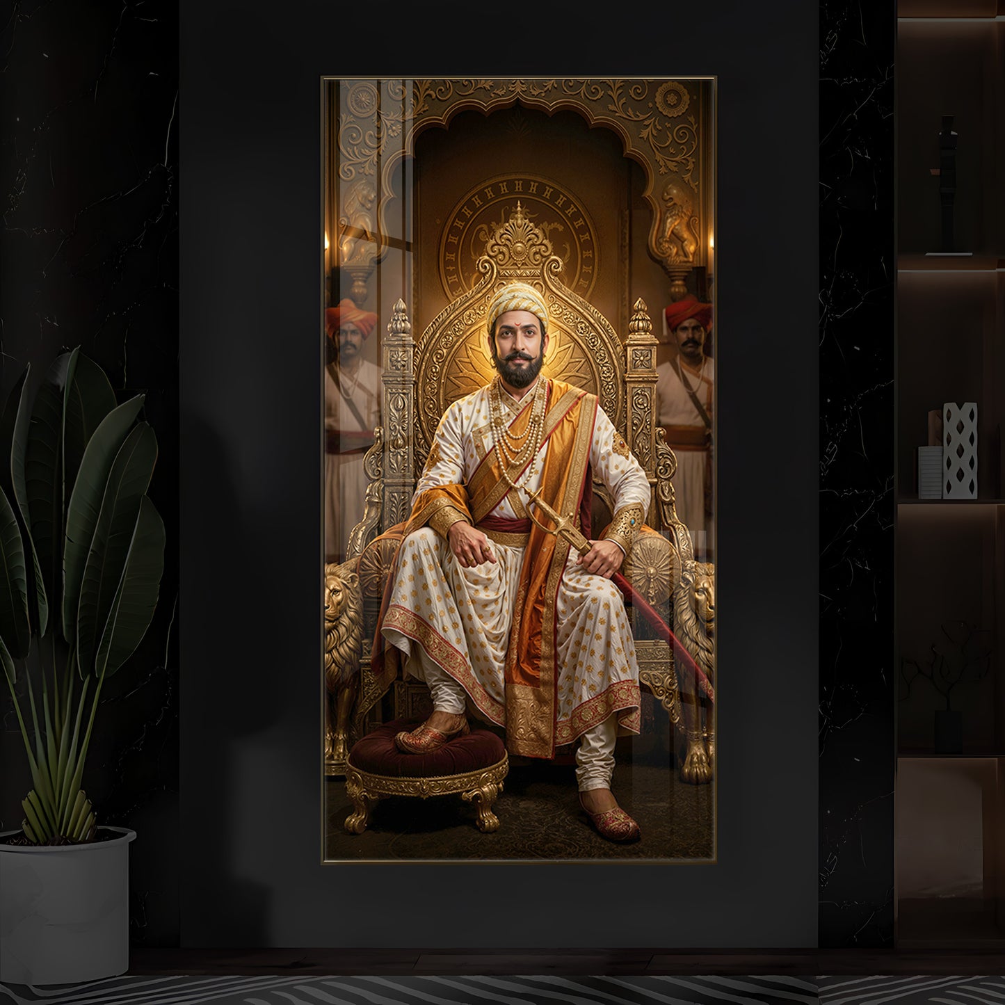 Shivaji Maharaj Modern Luxury Backlight Vertical Wall Art