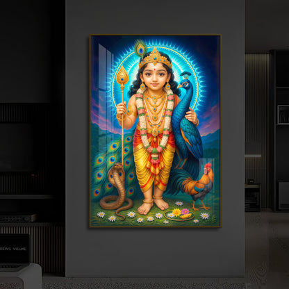 Lord Murugan Ji Modern Luxury Backlight Vertical Wall Art
