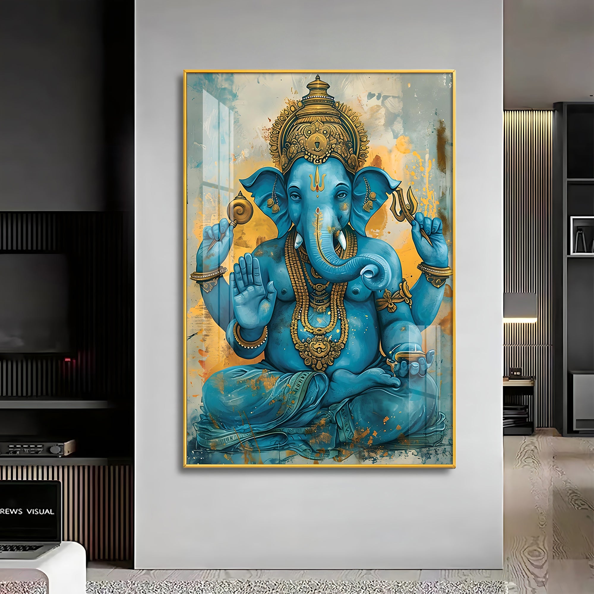 Majestic Blue Ganesha Premium Vertical Acrylic Wall Art