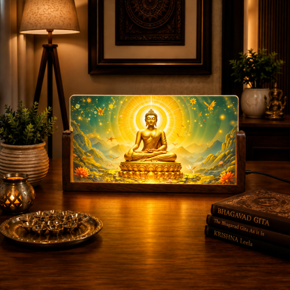 Meditating Buddha Acrylic LED Table Lamp - Wooden Stand
