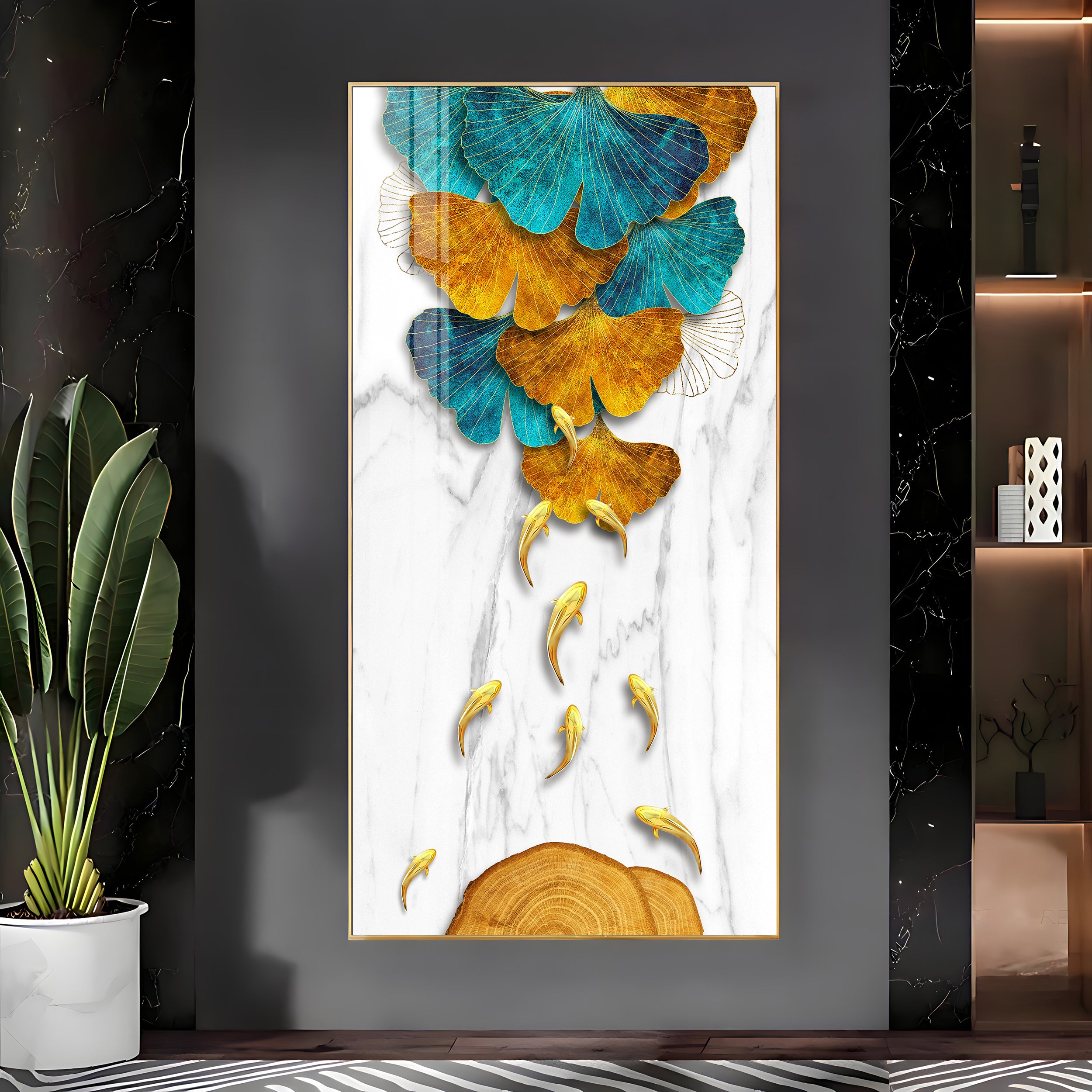 Ginkgo Biloba Koi Fish Premium Acrylic Vertical Wall Art