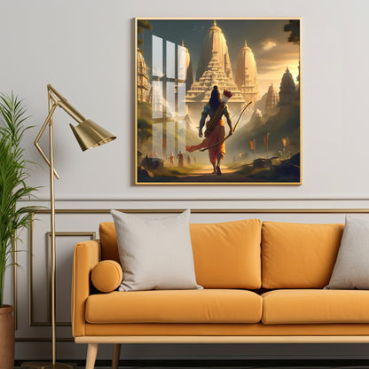 Lord Ram In Ayodhya Premium Acrylic Square Wall Art