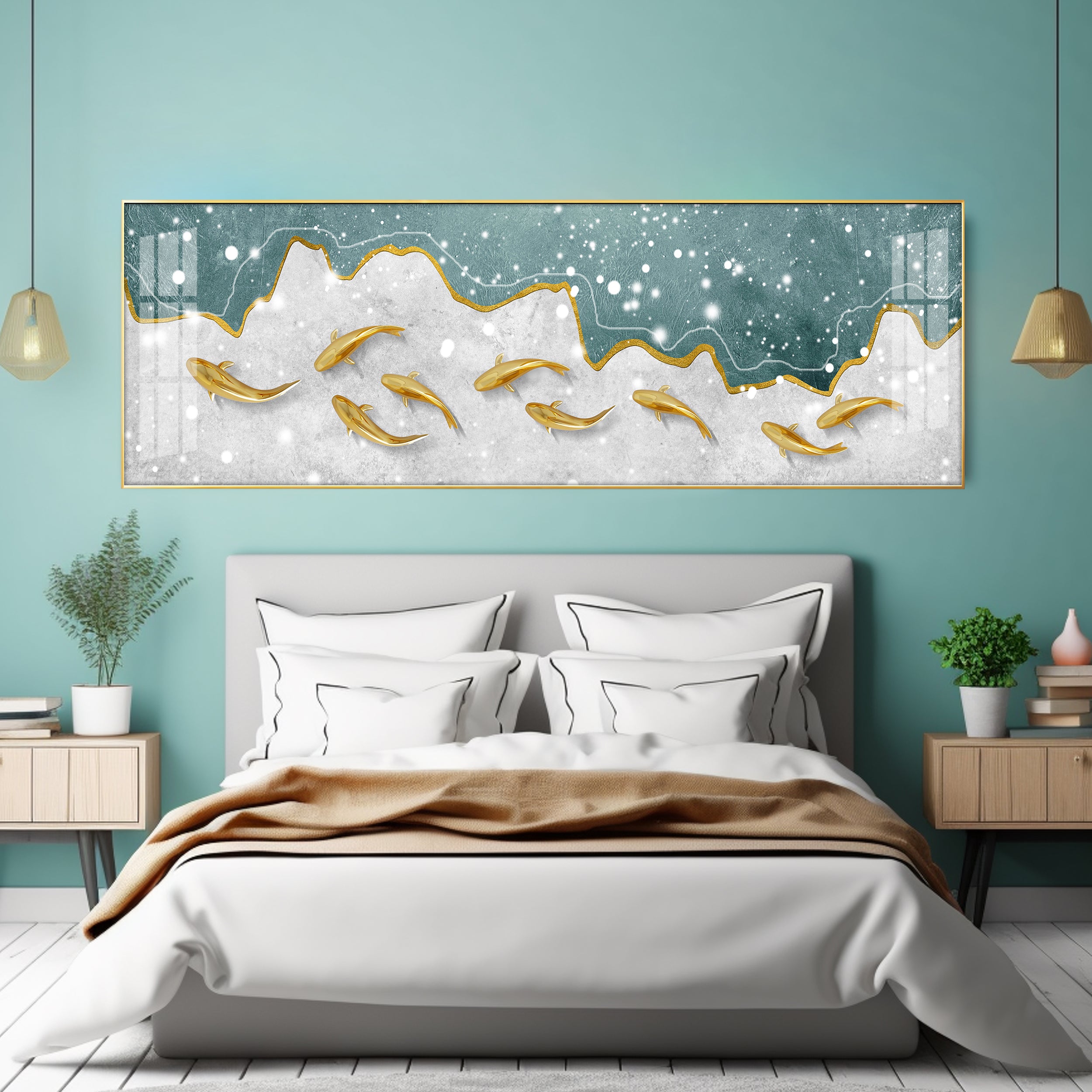 Fortune Fishes Luxury Crystal Horizontal Wall Art