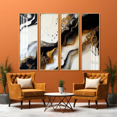 Black & Golden Splash Premium Acrylic Vertical Wall Art (set of 4)