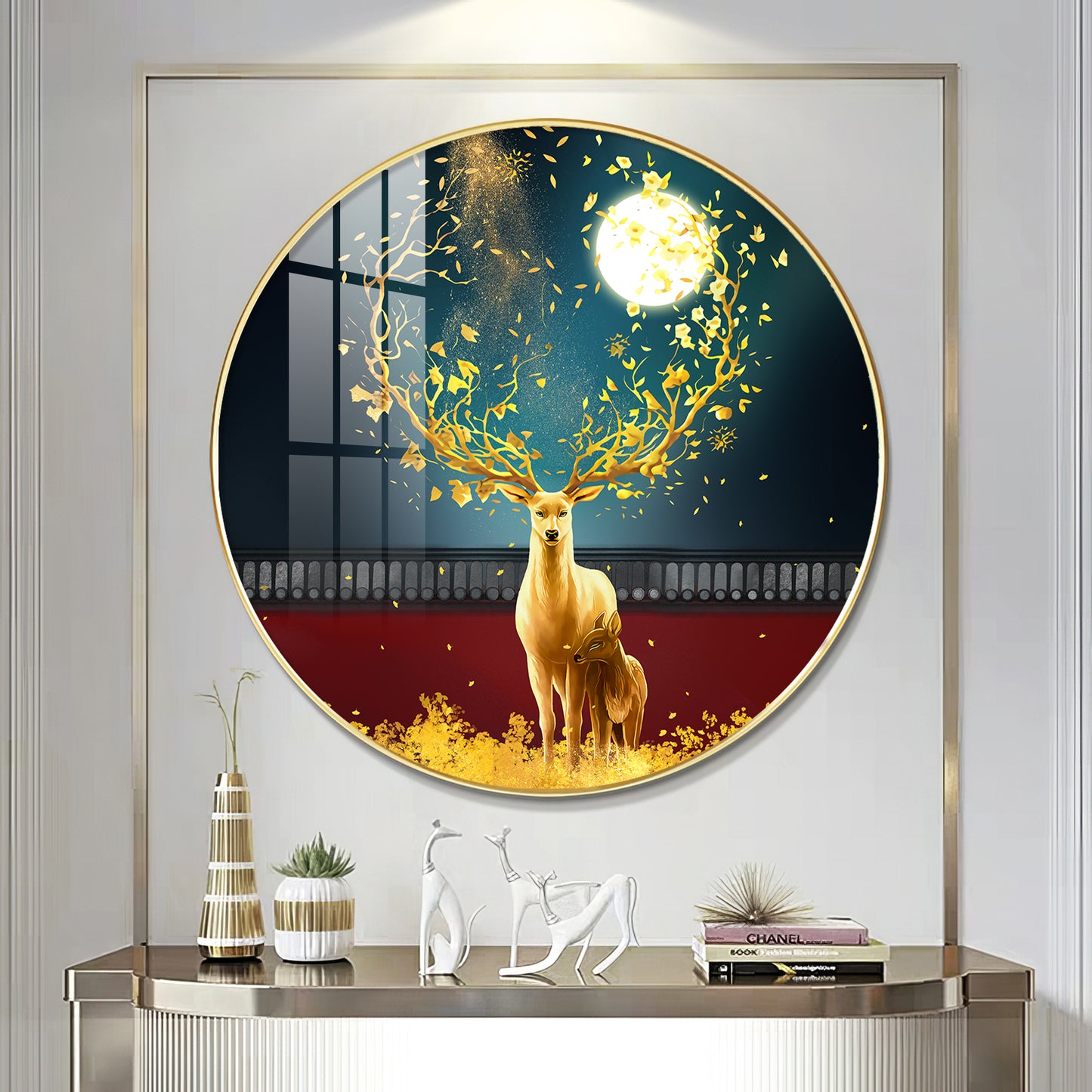 Celestial Deer Premium Acrylic Round Wall Art