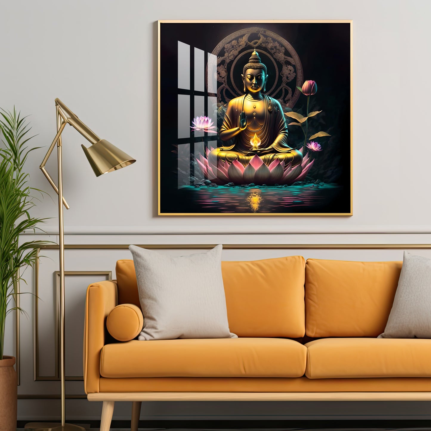 Namo Buddhay Premium Acrylic Square Wall Art