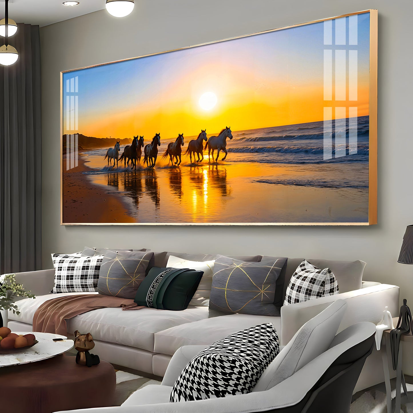 Running horses In Seaside Stallion Premium Acrylic Horizontal Wall Art