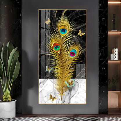 Krishna Mor Pankh Premium Acrylic Vertical Wall Art