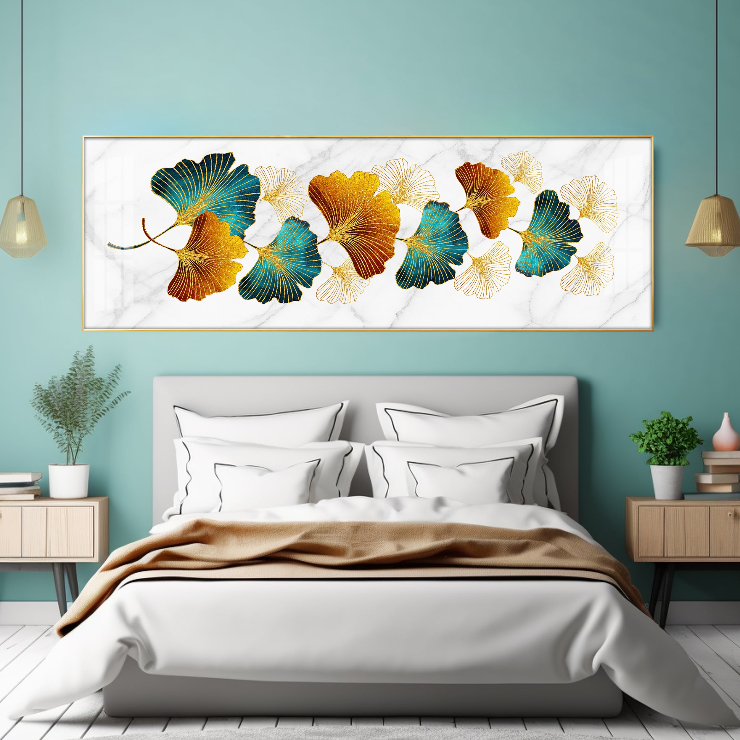 Ginkgo Biloba Leaves Luxury Crystal Horizontal Wall Art