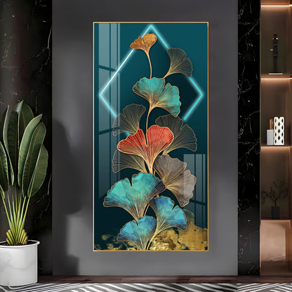 Ginkgo Leaf Entrance Hall Gold Foil Premium Acrylic Vertical Wall Art